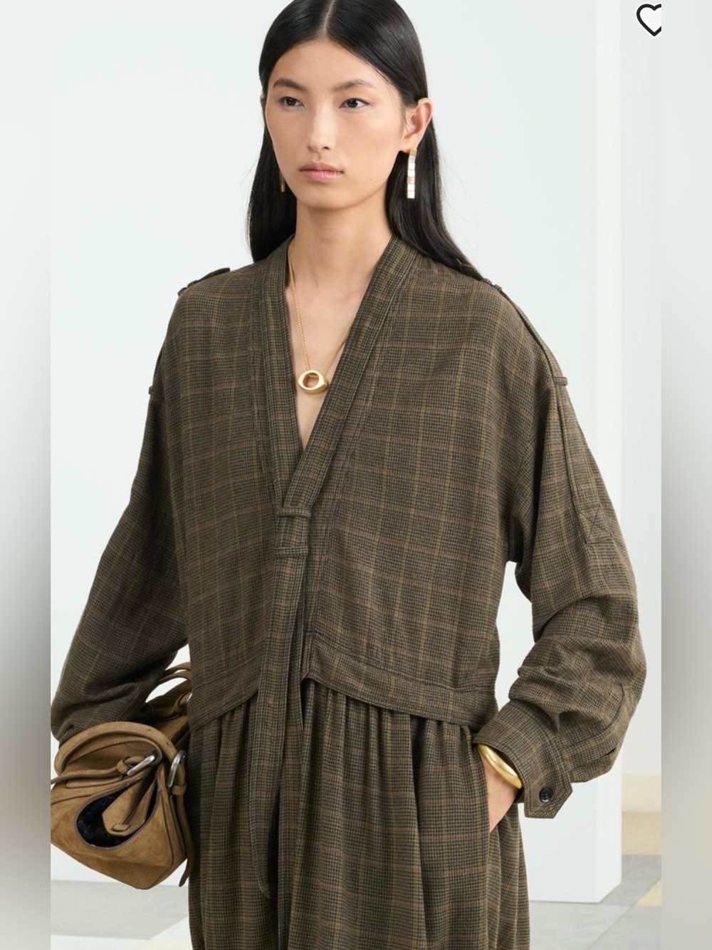 Zara SRPLS Wool Blend Plaid Midi Dress Brown Utility Military Size S - Picture 3 of 11
